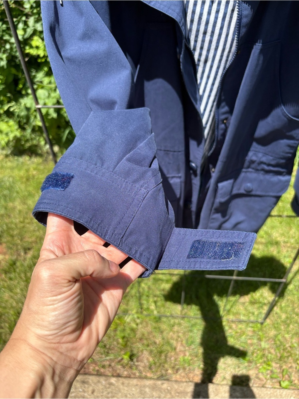 Vintage St. John's Bay Navy Hooded Jacket Striped Lining Petite Medium - Picture 7 of 15